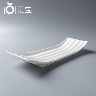 创意单人份竹筏白色长条碟子餐厅酒店摆盘长条寿司船形陶瓷碟