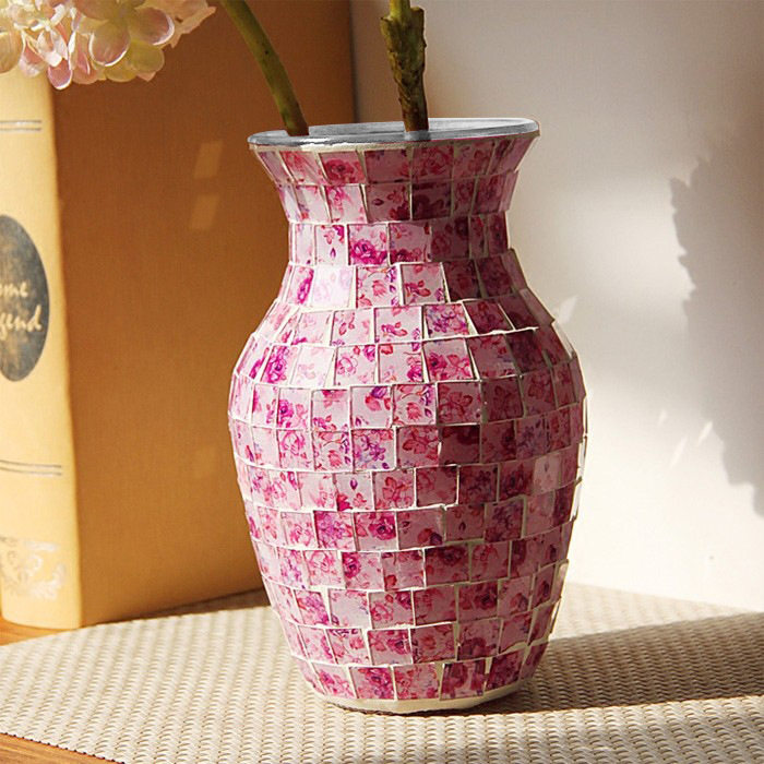 欧式粉紫色碎花收脖马赛克玻璃花瓶时尚家居客厅餐厅装饰台面花插,橡塑材料及制品,其他塑料制品,淘宝优惠券,粉丝福利购,淘宝优惠卷