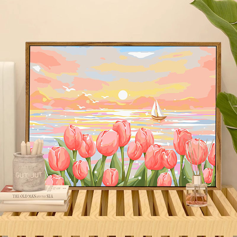 郁金香高级花卉风景数字油画DIY