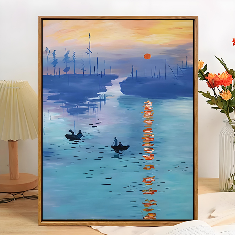 莫奈海上日出高级感风景数字油画