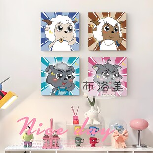 喜羊羊与灰太狼DIY数字油画卡通动漫儿童手工绘填充涂色小尺寸画