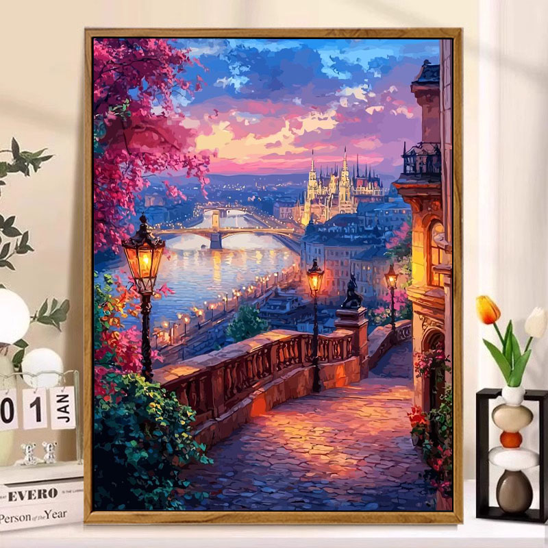 城市夜景数字油画DIY手工绘填充涂色高级感风景地狱级丙烯装饰画