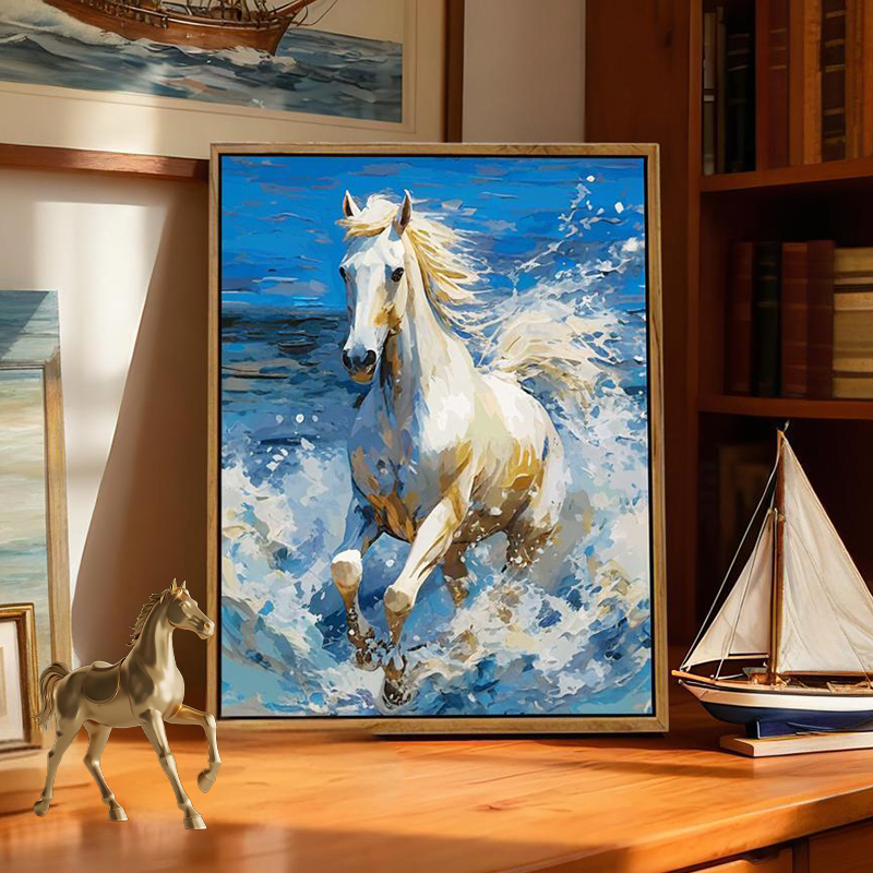高颜值中国风马到成功数字油画