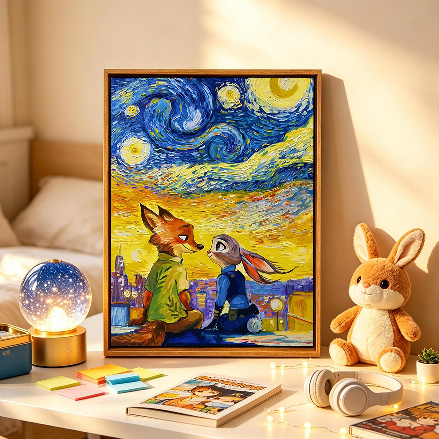 梵高的星空疯狂动物城数字油画