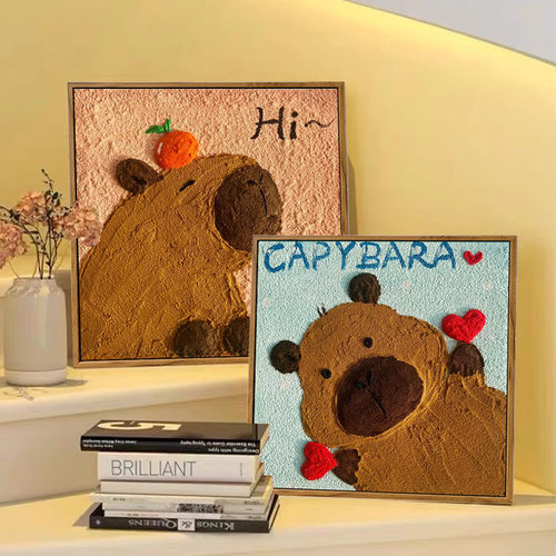 可爱卡皮巴拉石英砂肌理画DIY