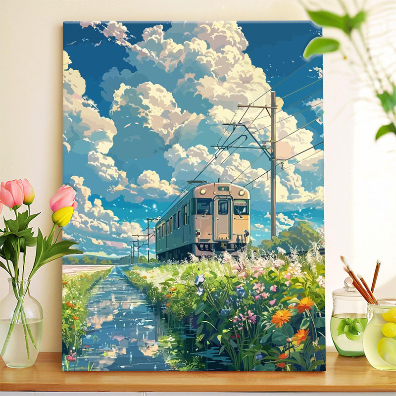 宫崎骏的夏天治愈风景数字油画