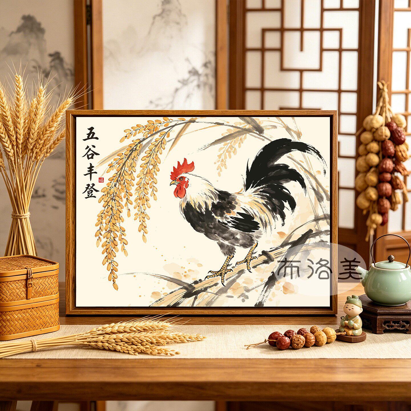 中古风雄鸡DIY数字油画手工填充涂色新中式客厅书房高级感装饰画