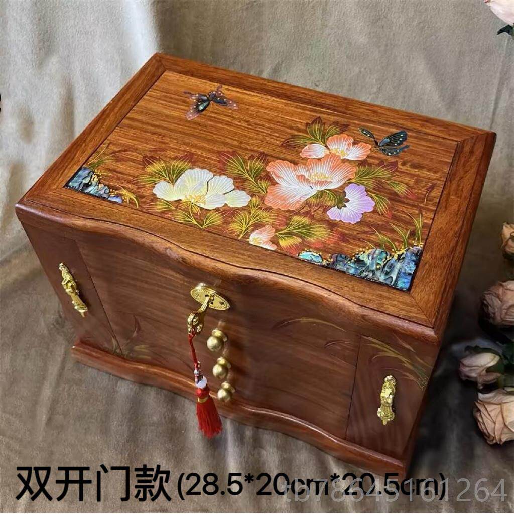 正品中国高制端木实木首红饰盒覆古木大容量项炼珠宝纳收宝箱带锁
