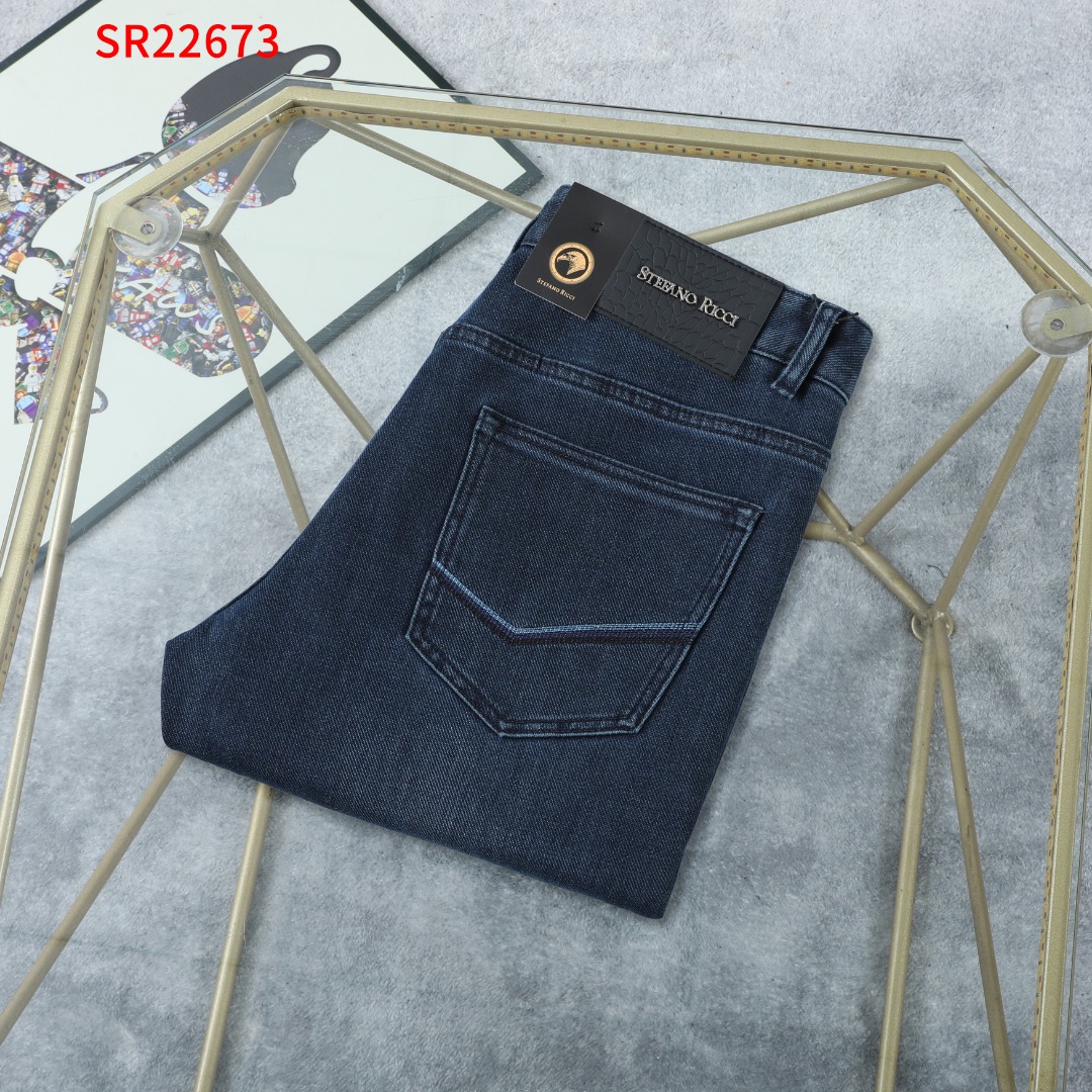 Stef*no R**ci牛仔裤2025秋冬厚新史蒂芬SR刺绣舒适大码30-42裤子