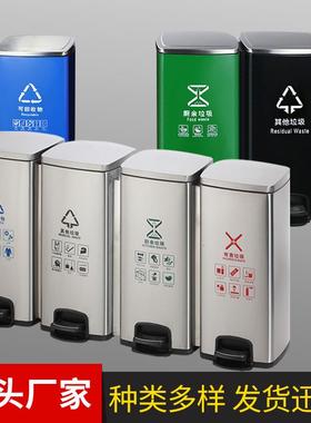 不锈钢酒店垃圾桶商场大厦电梯口脚踏单筒金属脚踩式直投垃圾桶