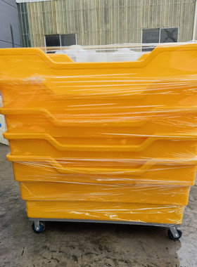 洗涤厂塑料推布车500L黄色滚塑容器推布车仓储笼车印染异形