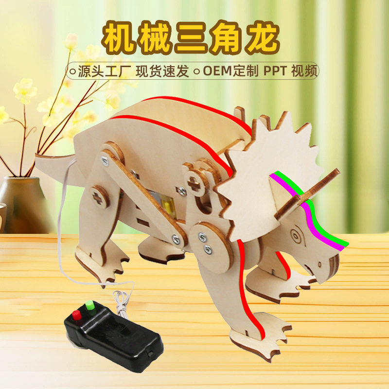 儿童手工科技小制作DIY遥控龙学生科学实验拼装三角龙学习教具