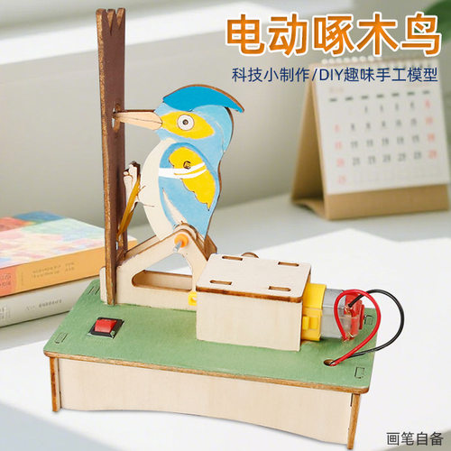 科技小制作DIY电动啄木鸟儿童幼儿园手工拼装材料包玩具模型发明