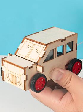 科学实验教具科技制作木质拼插diy回力拉线车幼儿园学生 科教前沿