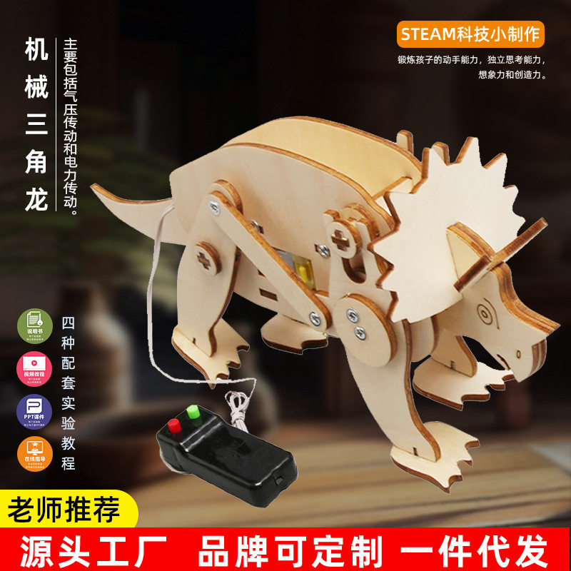 儿童手工科技小制作 DIY 遥控龙学生科学实验拼装三角龙学习教具