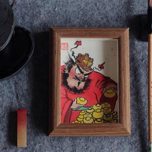 手绘钟馗神威画像100%纯手绘朱砂镇宅引福招财捉鬼图驱退邪小摆台