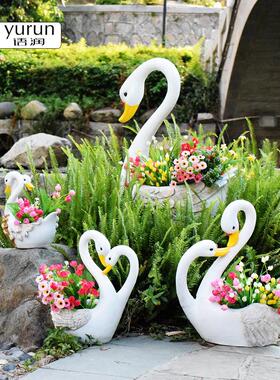 天鹅饰品阳台装饰布局室外花园花园庭院景观人造树脂动物花盆