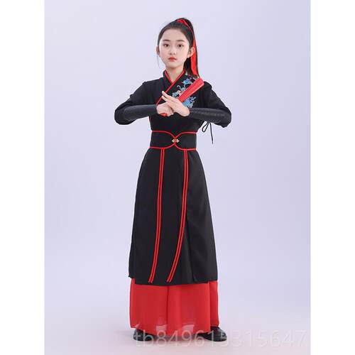高档儿雪龙吟舞蹈演装服天地干坤侠客风童扇子舞出红昭古少年志表
