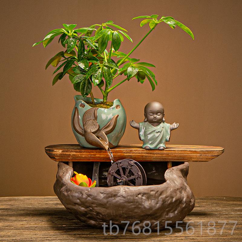 正品中式流水件居招财水车家公室桌面小型鱼缸装饰摆开业乔办迁礼