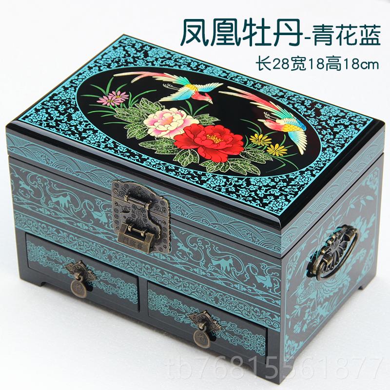 正品非遗漆器梳妆盒复古三号层大平遥推光漆盒器首饰木质式中结婚