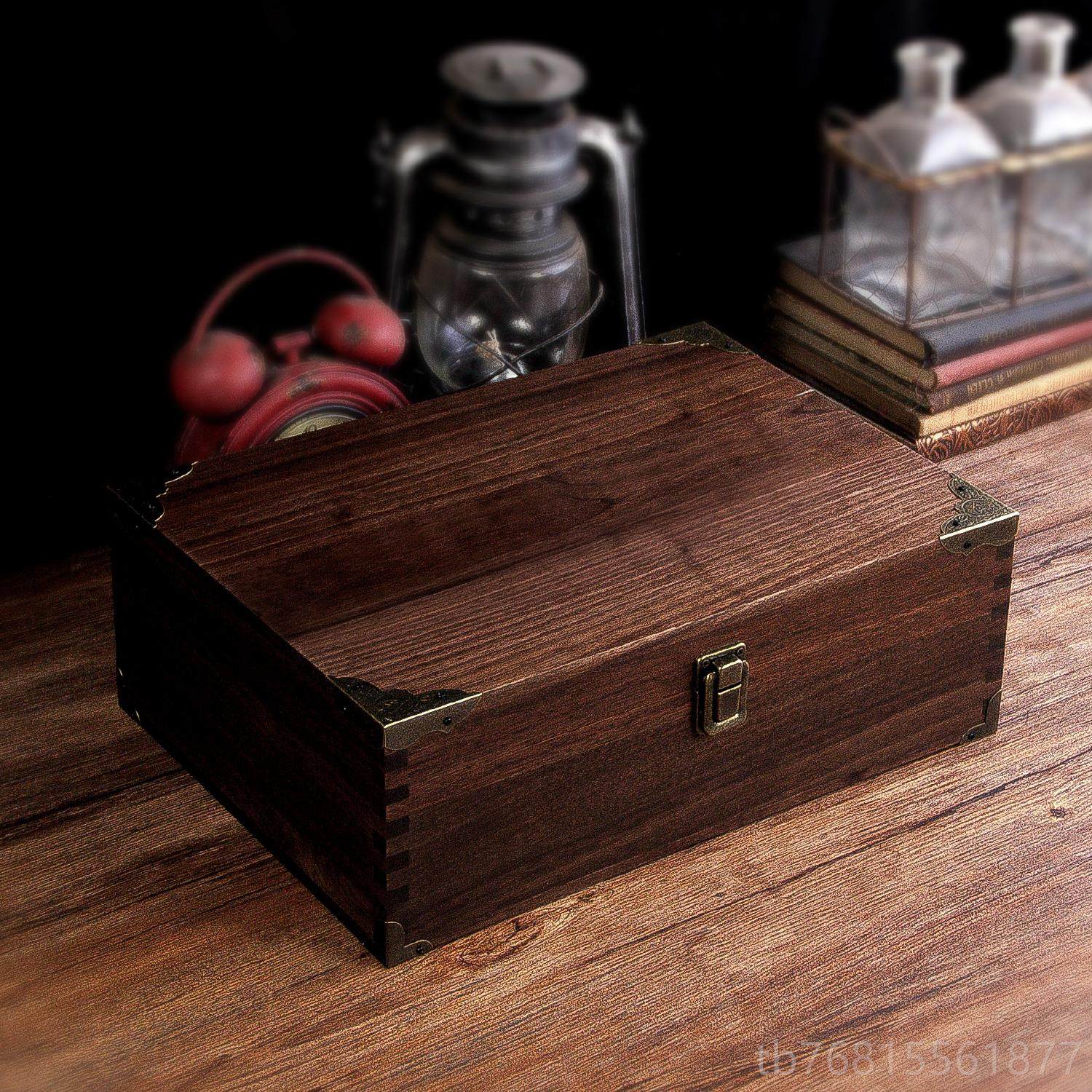 正品黑桃带锁小木箱实木质木制收木收纳胡整理证件储物箱复古木藏,收纳整理,首饰盒,淘宝优惠券,粉丝福利购,淘宝优惠卷