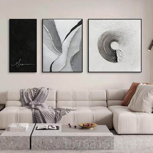 正品客黑厅装饰画抽象白灰创意合沙发背景墙壁现画代极简约意组式