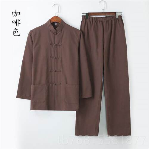 正品唐男长袖套服装纯棉老布太极服汉盘装扣大码爸爸装居士粗服中