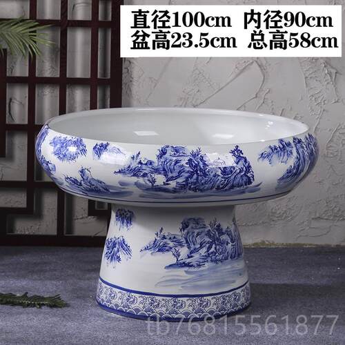 正品景德镇陶瓷鱼山缸乌龟盆假吸特水石景大号大上水石盆盆青花瓷