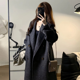 德国黑灰色双面羊绒大衣2025秋冬新款中长款过膝韩系羊毛毛呢外套