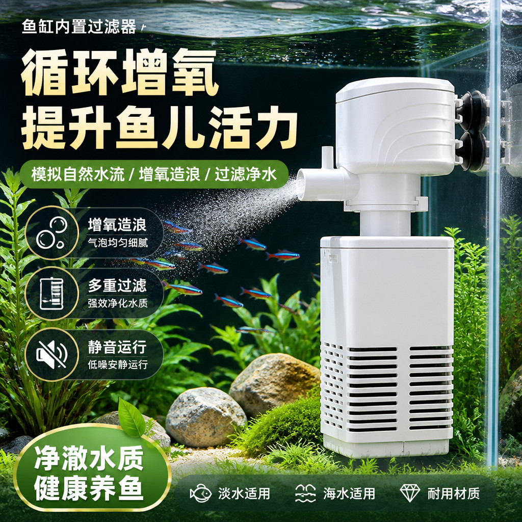 懒人免换水鱼缸过滤器内置吸粪净水增氧抽水造浪多功能循环抽水泵