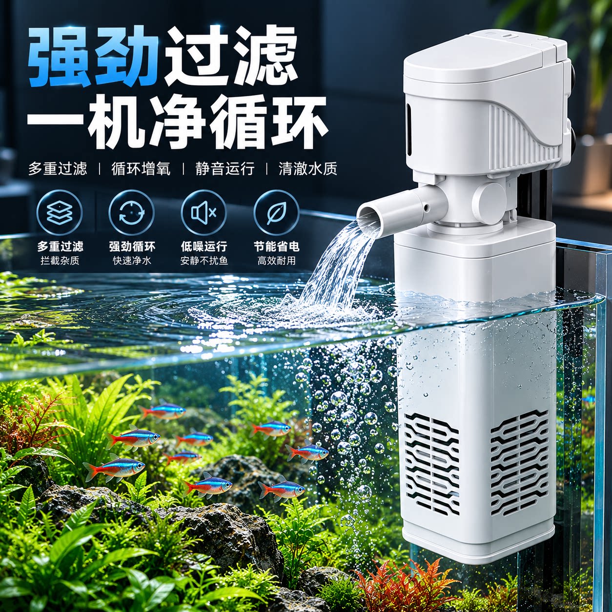 懒人免换水鱼缸过滤器内置吸粪净水增氧抽水造浪多功能循环抽水泵