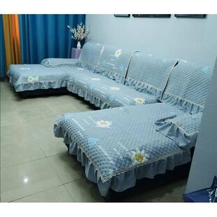 新款布艺双贵妃全套沙发垫靠背巾扶手U型4米2以内沙发使用四季垫