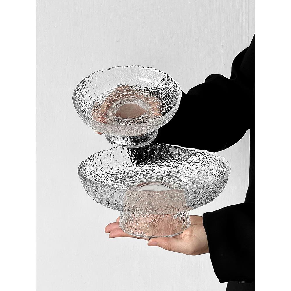 网红高脚干果盘玻璃多层水果盘轻奢风家用客厅零食摆放盘糖果盘子