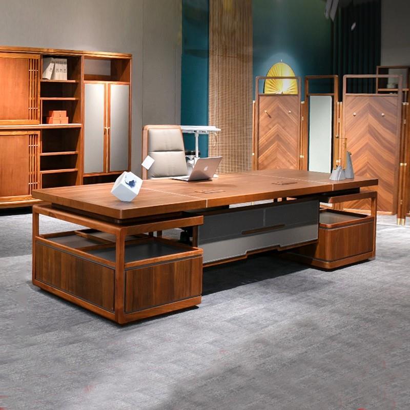 新中式简约现代老板桌实木办公桌大班台办公室家具定制胡桃木