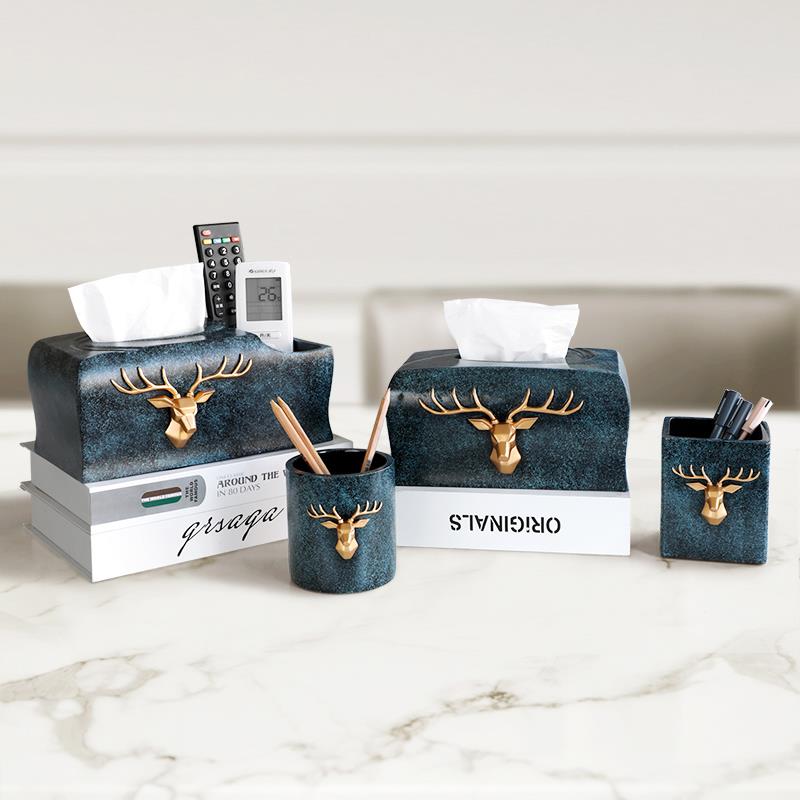 简约北欧几何鹿头多功能纸巾盒收纳盒客厅餐厅书房笔筒抽纸盒套装