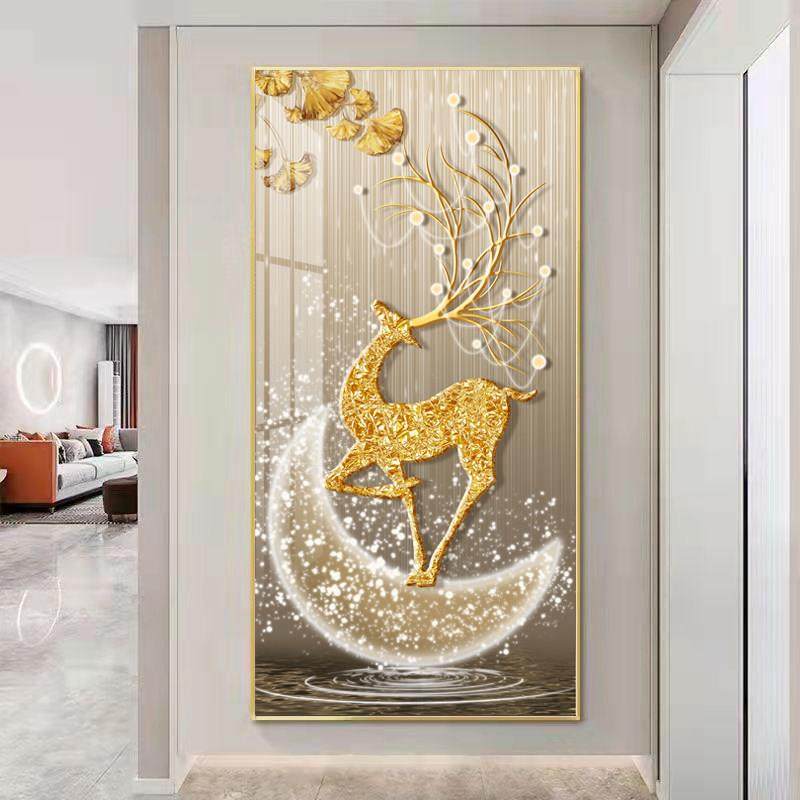 玄关装饰画5d立体轻奢现代福鹿入户进门钻石走廊过道挂画2023新款