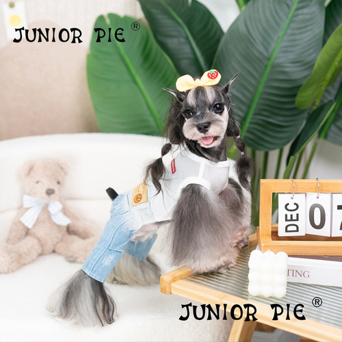 Junior Pie狗狗衣服秋冬季新款水洗牛仔裤连体裤打底背心泰迪比熊
