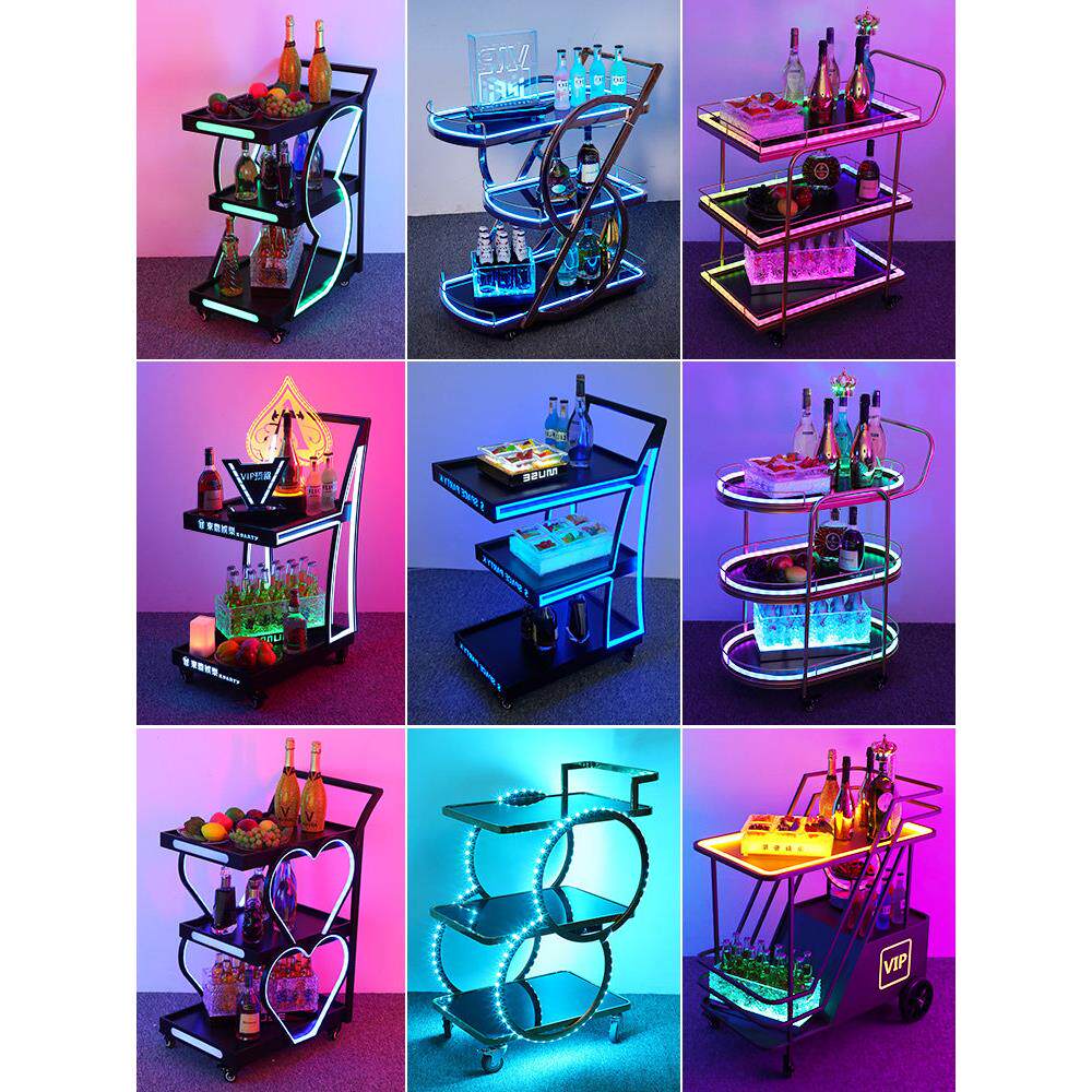 酒吧夜光小车夜总会Ktv三层送酒小车移动洋酒饮料小车Led小车
