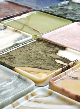 方形奢石托盘天然大理石装饰摆件轻奢高级感杯垫石材收纳香薰托盘