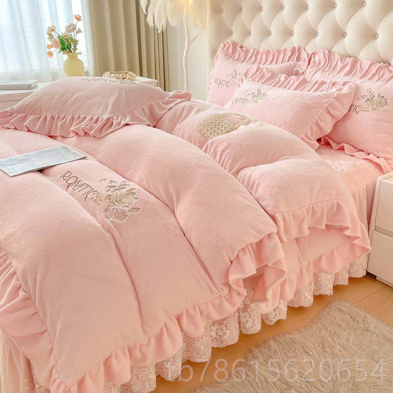 高档单公主风白色四件套床款高级感牛奶绒加厚被裙套夹棉床珊绒瑚,床上用品,床品套件/四件套/多件套,淘宝优惠券,粉丝福利购,淘宝优惠卷