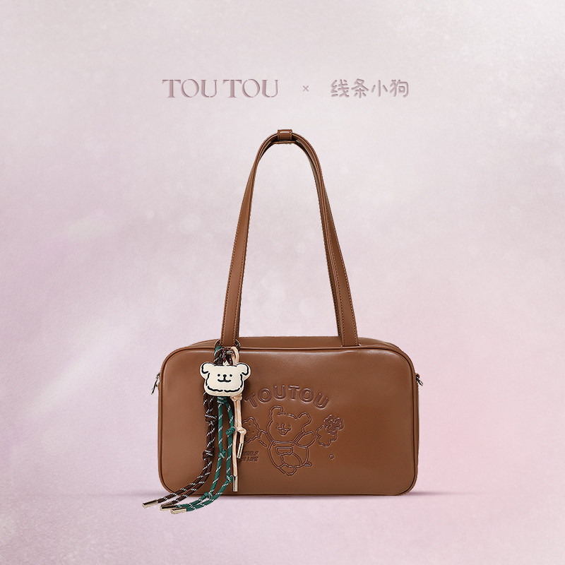 TOUTOU线条小狗波士顿保龄球包秋冬大容量上课通勤手提单肩斜挎包