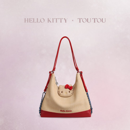 TOUTOUhellokitty三丽鸥夏天编织包草编托特包双肩包女孩生日礼物