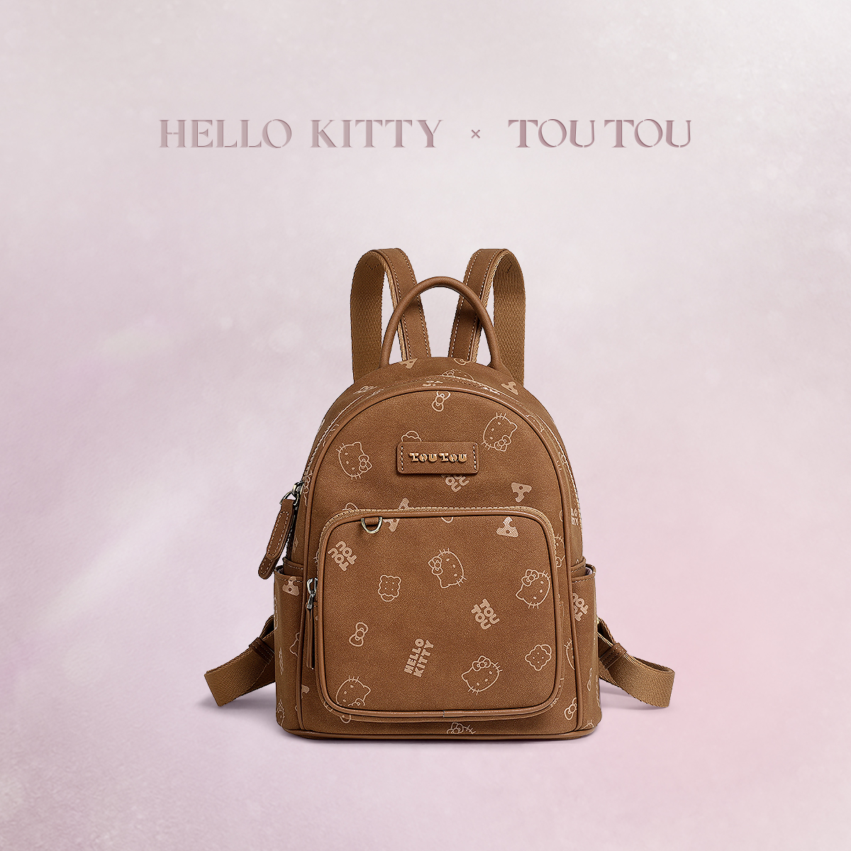 TOUTOUhellokitty三丽鸥联名秋冬棕色双肩包大学生书包哈喽kt背包