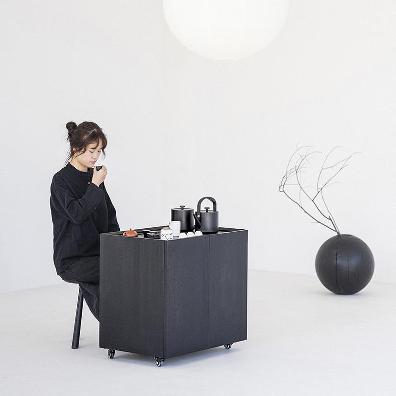 叁几 侘寂风白蜡木实木茶水柜移动茶台家用小茶车自动上水茶边柜