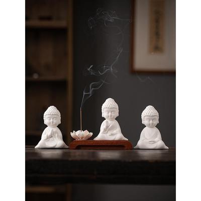 禅意白瓷如来像件莲花线香炉香PJD插香托摆宠家居佛客厅办公桌茶