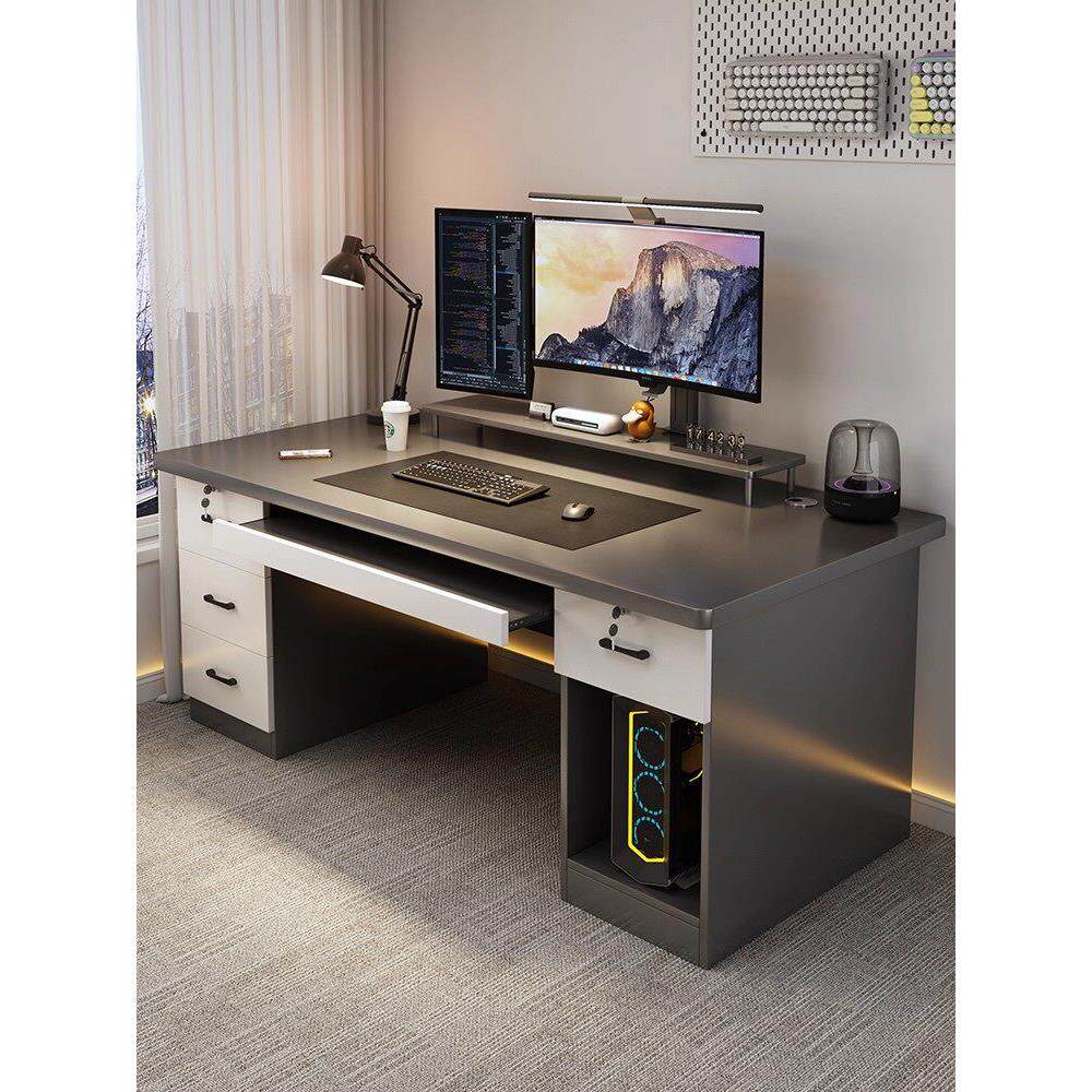 电脑桌台式带抽屉家用书桌卧室简约现代办公桌椅组合可放主机桌子