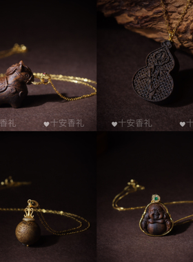 天然沉香招财笑佛转运吊坠女款2026马本命年礼物纯银锁骨链新中式