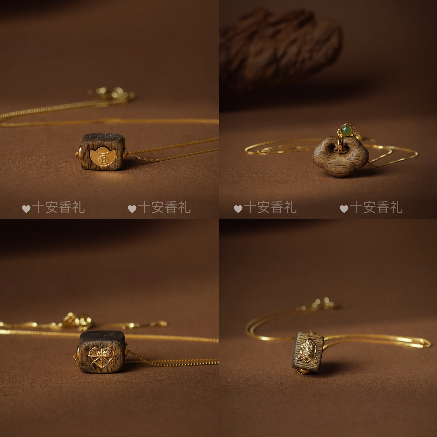 棋楠沉香金镶木爱心转运珠吊坠新中式路路通锁骨链文玩配饰送女友
