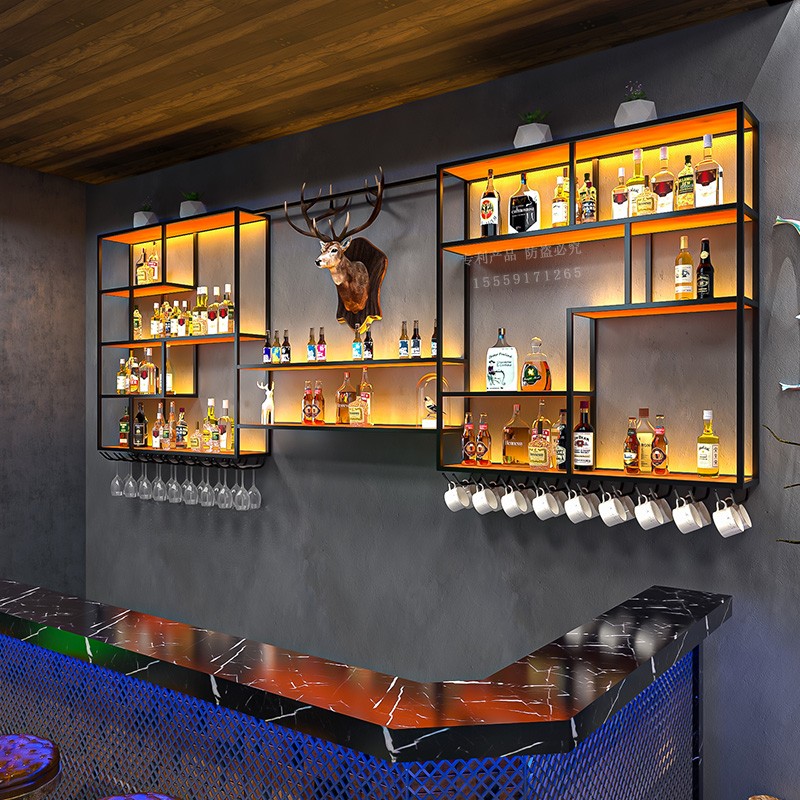 红酒架酒柜置物架酒杯架展示架墙上壁挂式挂墙工业风铁艺定制酒架