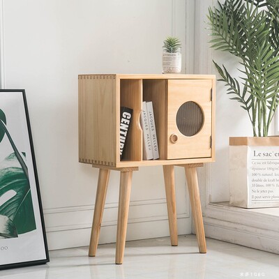 实木黑胶唱片柜防尘储物柜卧室床头柜杂志收纳儿童小书柜沙发边柜